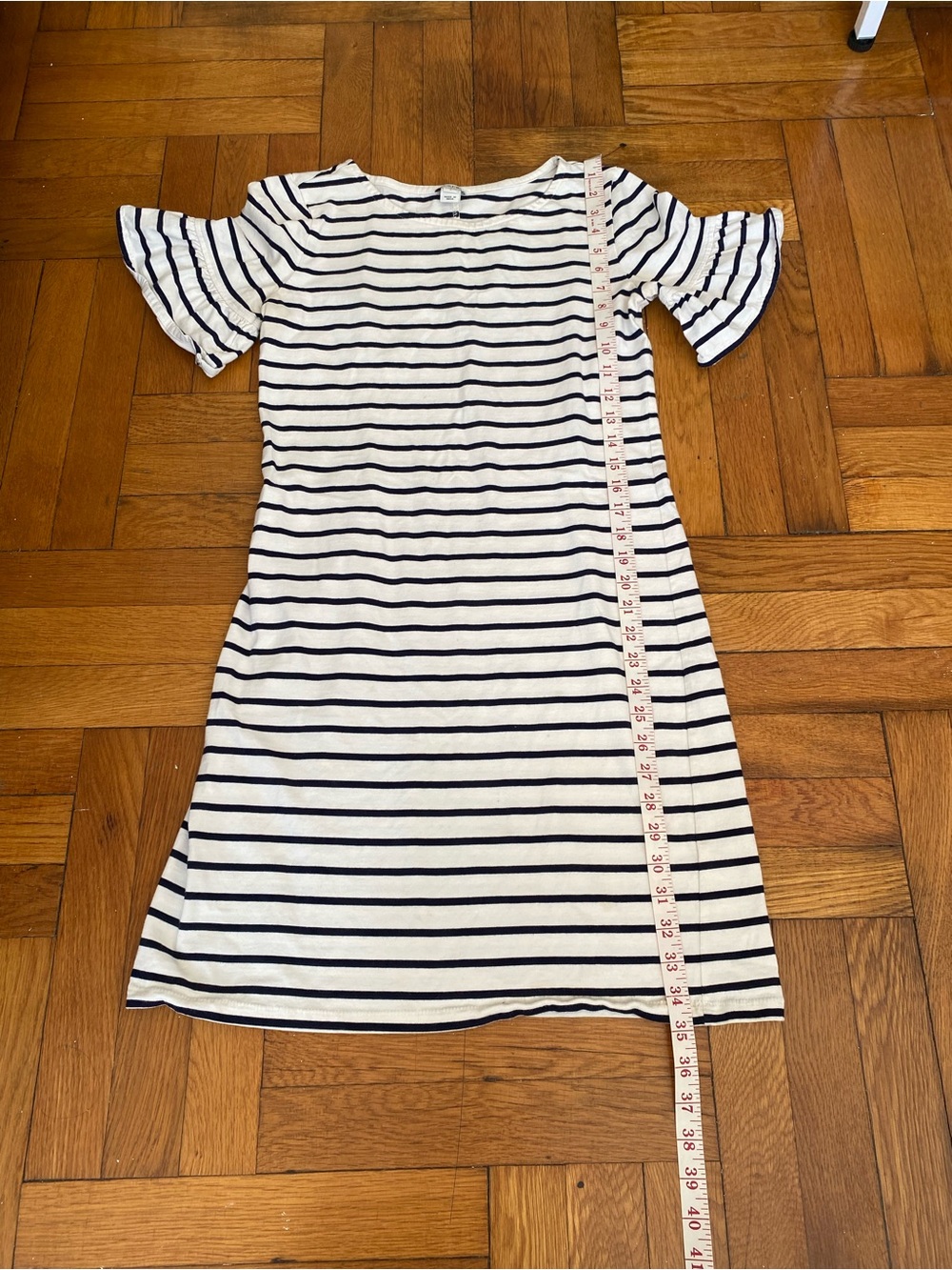 J.Crew Navy Stripe Ruffle Sleeve Shift Dress Size XS - Picture 5 of 8